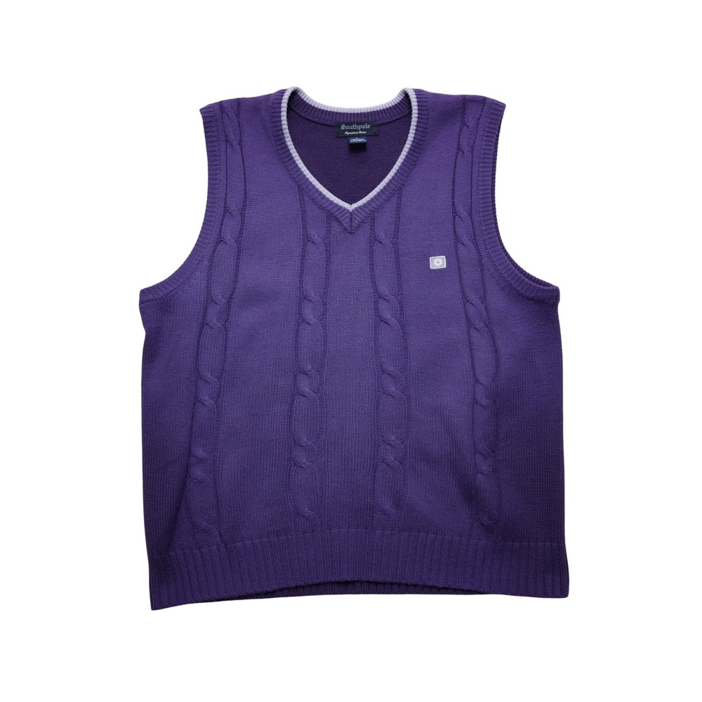 Southpole Mens Large Purple Cable Knit Sweater Vest Y2K Streetwear